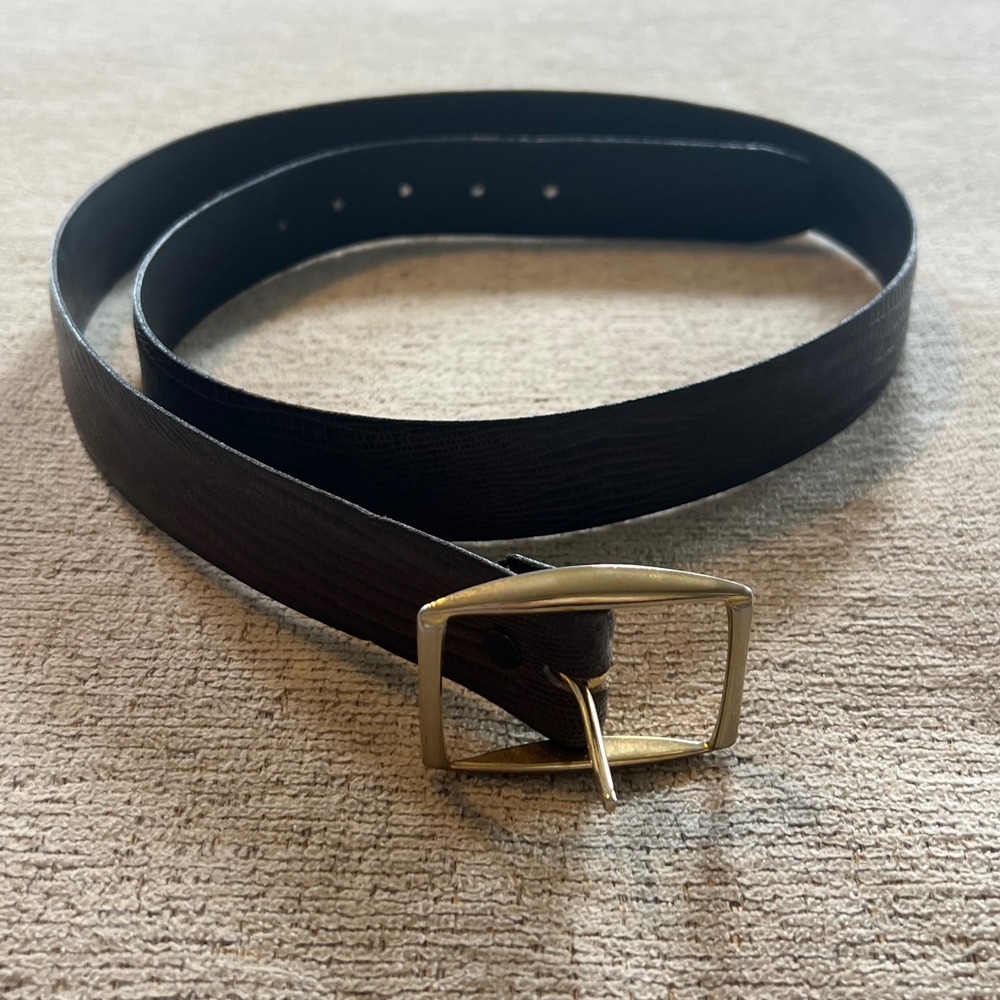 Mens Reversible Lizard Embossed Leather Belt Brown Black Gold Buckle Size 38
